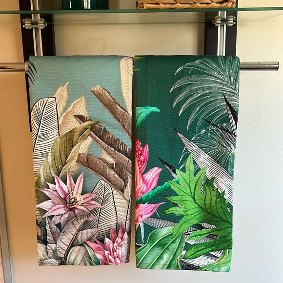 Set 2 Tea Kitchen Hand Towel STOF Tropical Hawaiian Flowers Beach Palm Trees - Picture 3 of 11